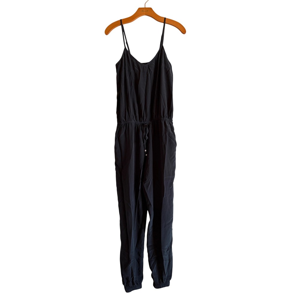 Gypsy 05 Black 100% Washable Silk Jumpsuit Romper XS Elastic Tie Waist Pockets
